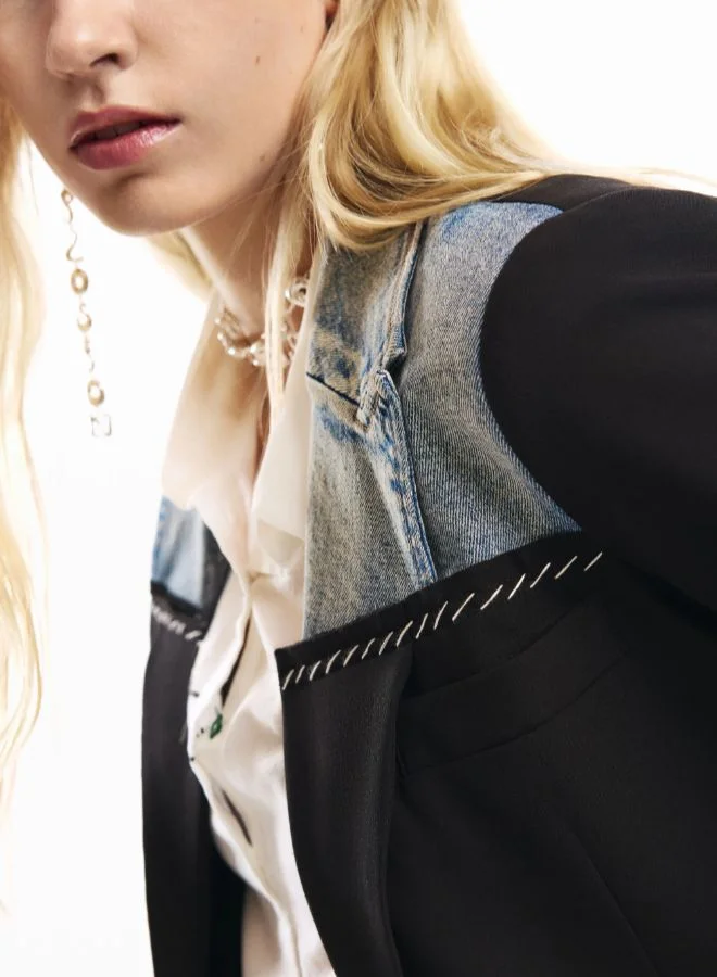 DESIGUAL Black Two-Material Blazer for Women | Best Price UAE